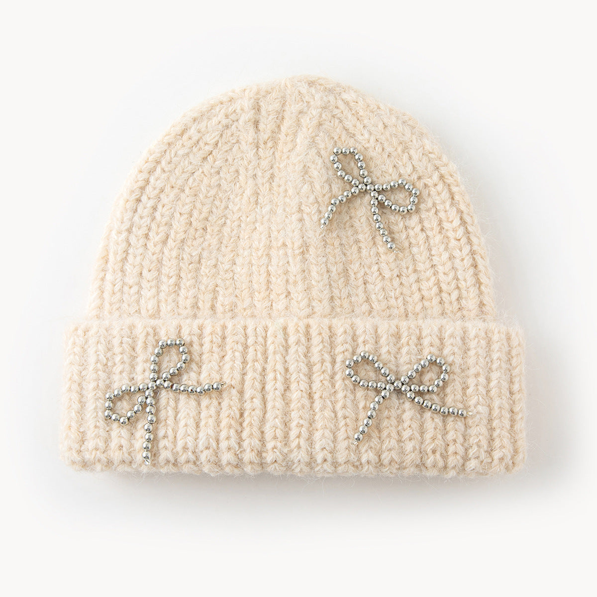 New AutumnWinter Solid-Color Bow-Knot All-Match Knitted Hat