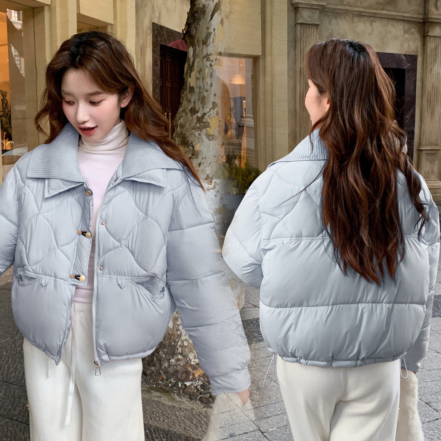 Puff Loose Casual Rhombus Coat Elegant Cotton-padded Jacket