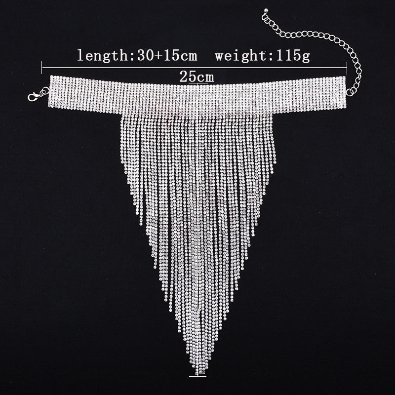 Full Rhinestone Clavicle Necklace Rhinestone Long Tassel Necklace