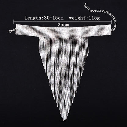 Full Rhinestone Clavicle Necklace Rhinestone Long Tassel Necklace