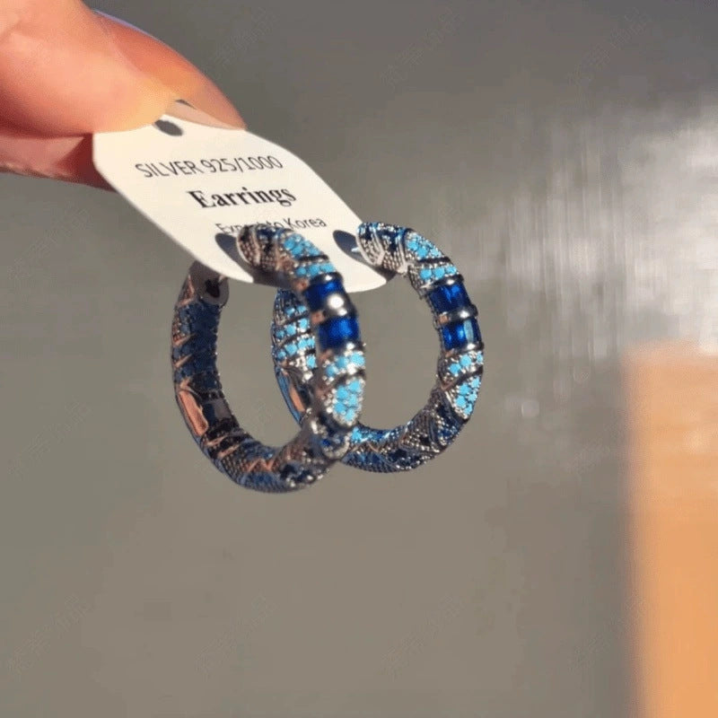 Fashion Retro Ethnic Style Blue Enamel Ear Ring