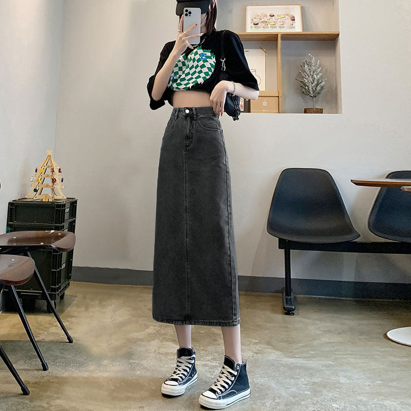 Female Casual Mid Length High Waist Slimming A-line Skirt