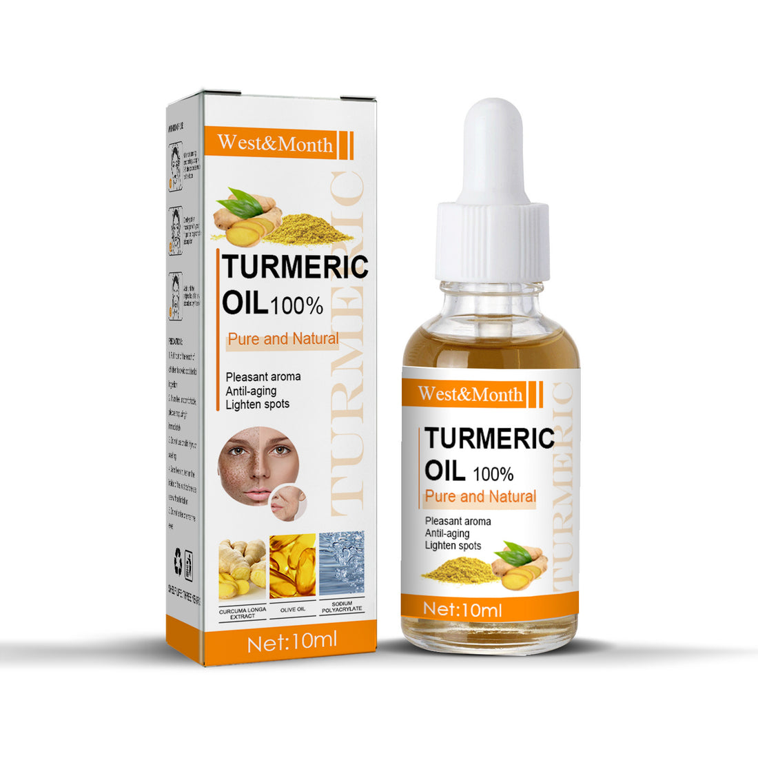 West&amp;Month Turmeric Essential Oil Face Skin Anti-Wrinkle Lift Blemish Reduction Skin Care Moisturizing Oil
