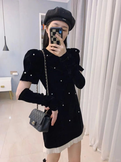 Fashionable Velvet Slim-Fit Elegant Beaded Heavy-Detailed Dress