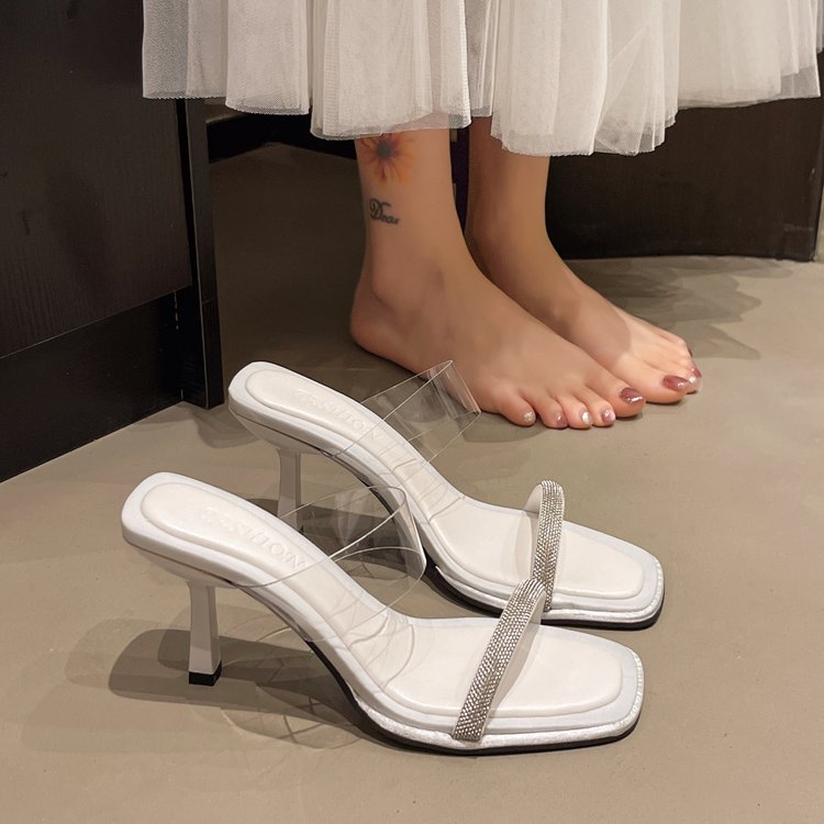 Straight Fairy Style Dress, Square Toe, Slim Heels, Open Toed Sandals