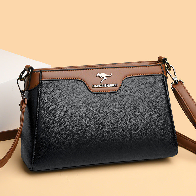 One Shoulder Soft Leather Small Square Stitching Women&