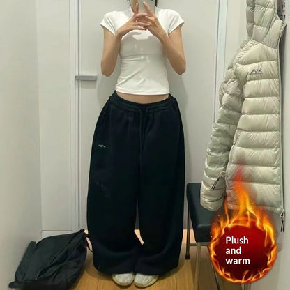 Retro Laid-back Style Casual Sweatpants Wide-leg Loose-fit