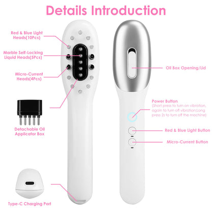 1Pc Electric Scalp Massage Comb Microcurrent Hair Brush Handheld Head Scratcher Massager Hair Oil Applicator With Vibration Micro-Current Mode Red &amp; Blue Light Therapy Oil Applicator