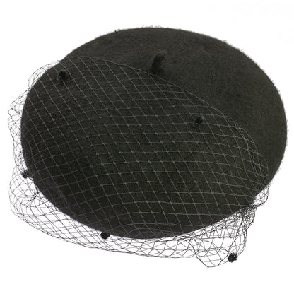 Vintage French Mesh Veil Pom Pom Versatile Wool Beret