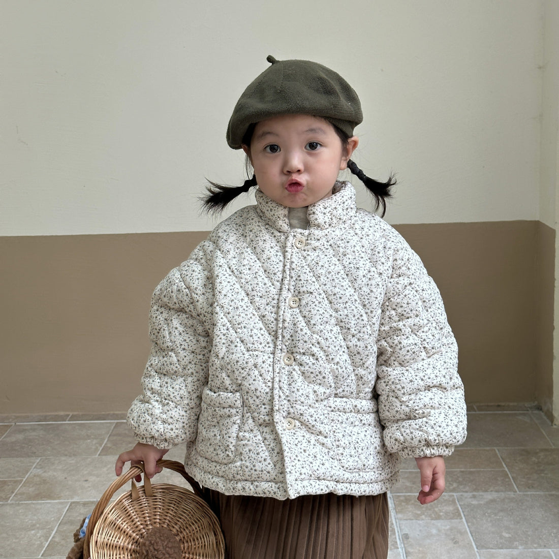 Girls Padded Cotton Clothes Fleece Thickened Floral Kids&