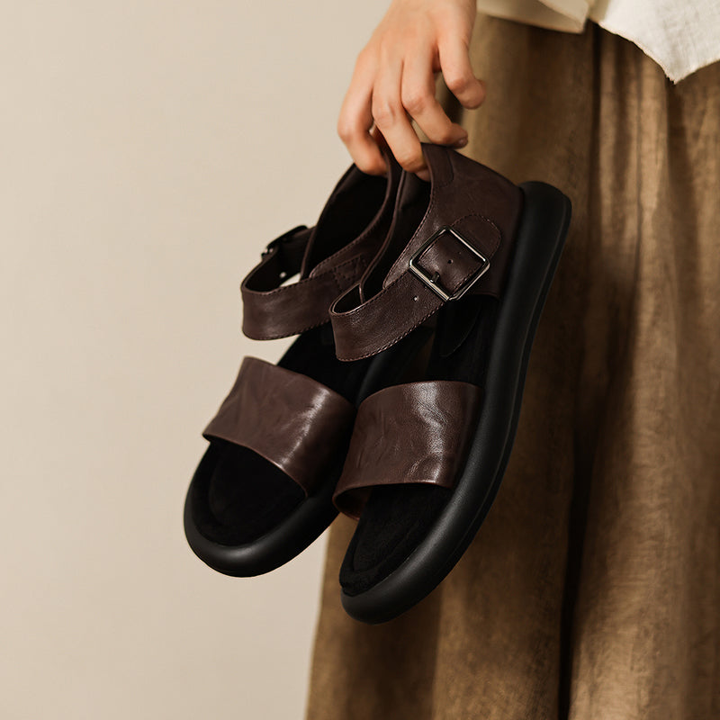 Two Strap Buckle Flat Shoes