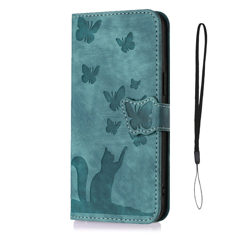 Butterfly Cat Embossed Phone Leather Case