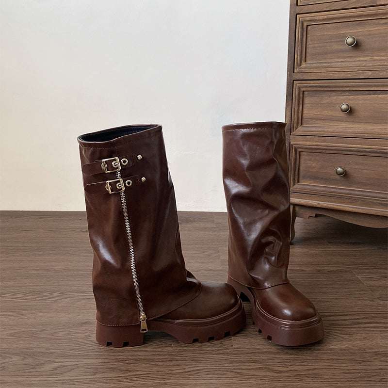 Knee High Brown Thick Soled Boots