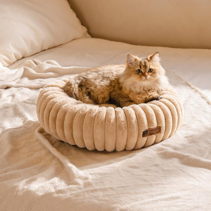 MEWOOFUN Donut Cat Bed - Washable Round Pet Bed For Indoor Cats &amp; Kittens, Fluffy Non-Slip Calming Bed For Small Dogs, Light Brown