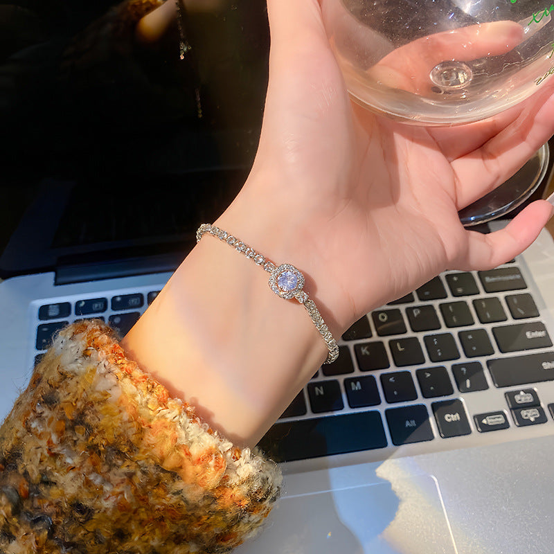 Exquisite Full Zircon Bracelet For Women, Light Luxury Niche Design, Square Zircon Bangle, Gift For  &amp; Best Sisters Jewelry