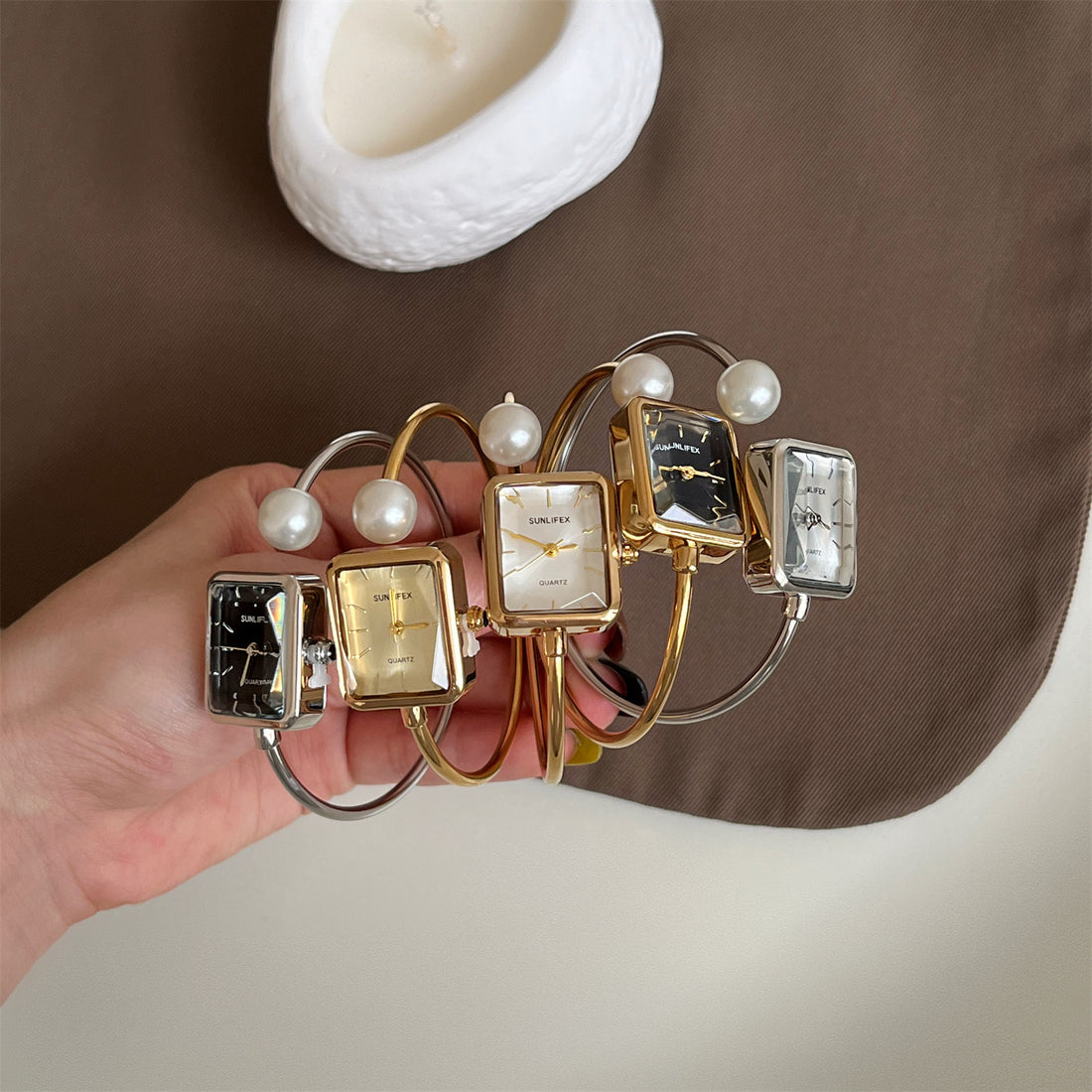 Gold Square Pearl Women&