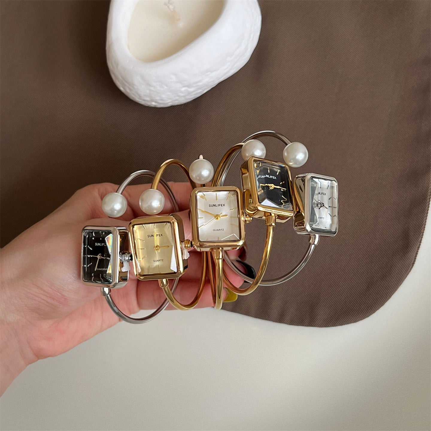Gold Square Pearl Women&