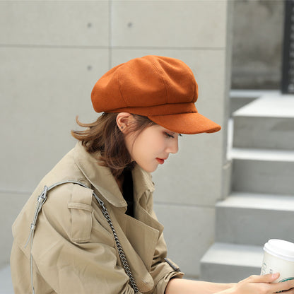 Woolen Octagonal Hat Young Woman Painter Peaked Beret