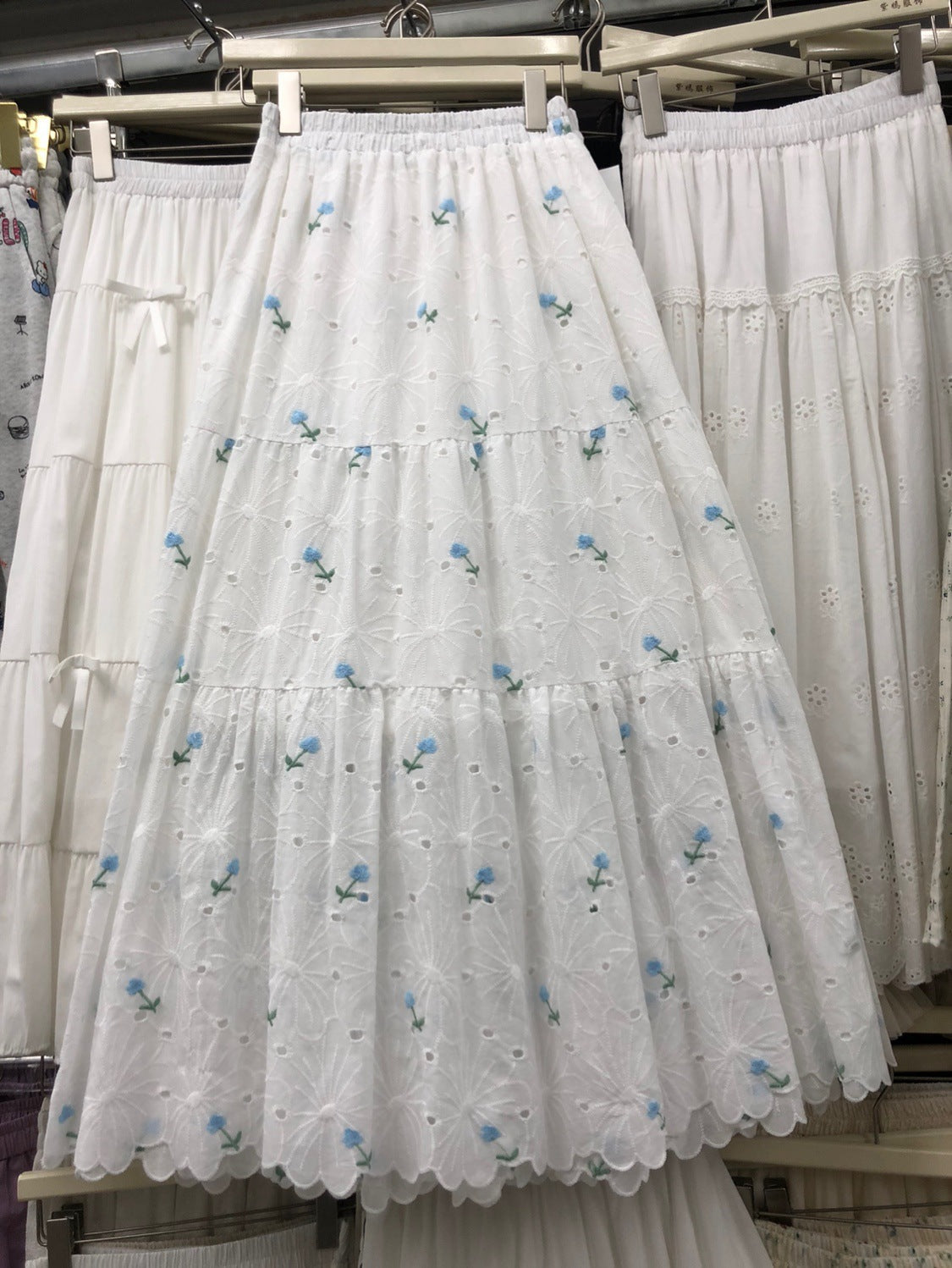 Sweet Mori-Style Embroidered Hollow-Out Lace Skirt