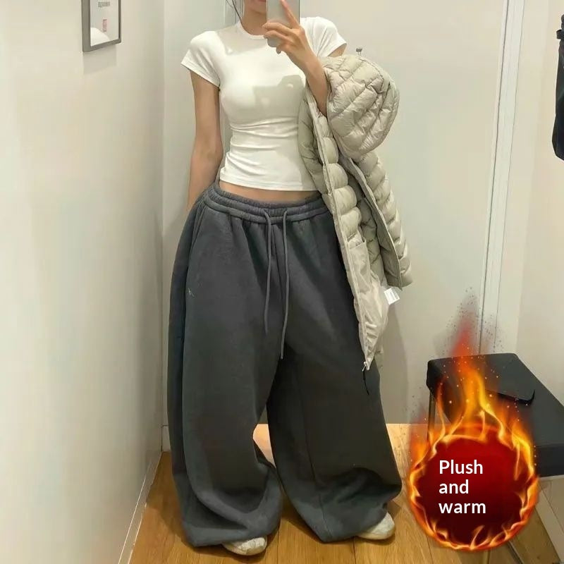 Retro Laid-back Style Casual Sweatpants Wide-leg Loose-fit