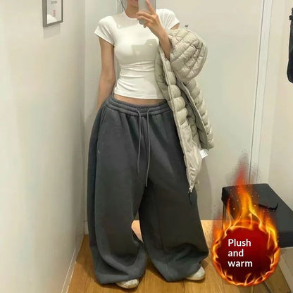 Retro Laid-back Style Casual Sweatpants Wide-leg Loose-fit