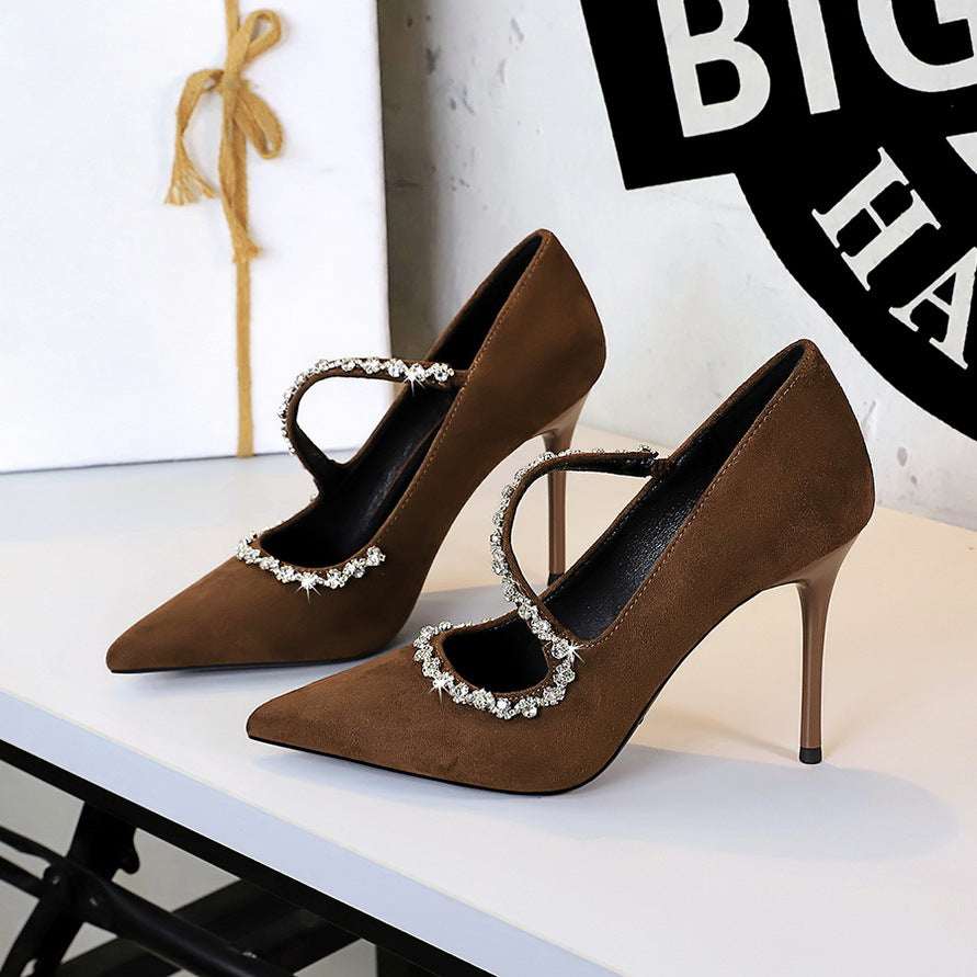 Pointed High Heels Diamond Chain Single Strap Thin Heels