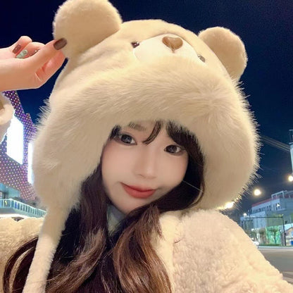 Plush Bear Hat Gloves For Women Autumn And Winter