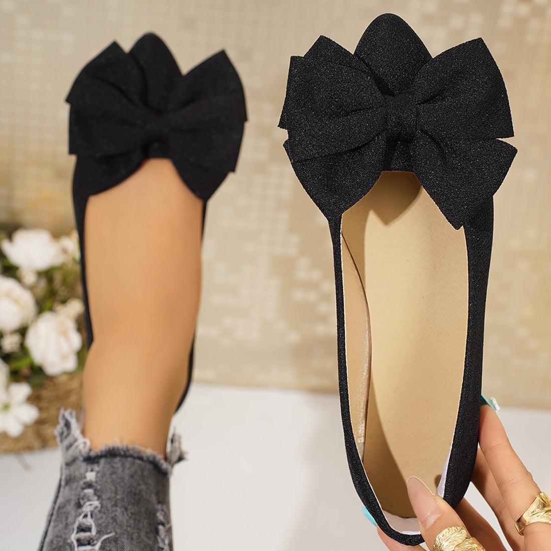 Plus-size Bow-tie Pointed-toe Slip-on Shoes