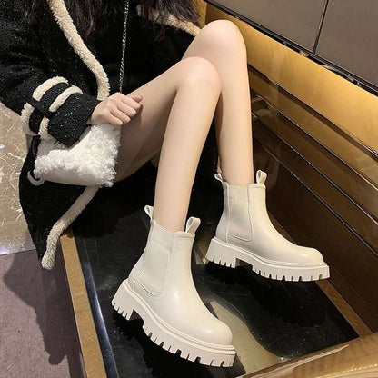 Round Toe Thick-soled Fashion Chimney And Fleece Ankle Boots