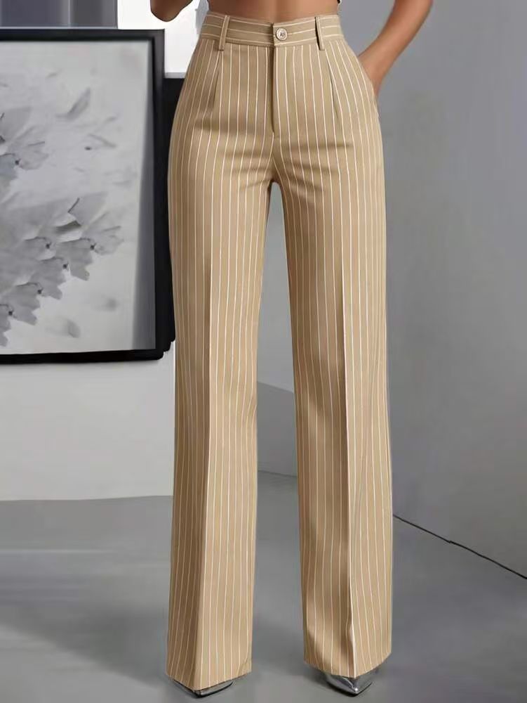 Versatile And Minimalist Striped High Waisted Straight Leg Women&