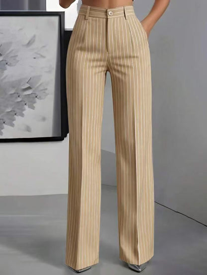Versatile And Minimalist Striped High Waisted Straight Leg Women&