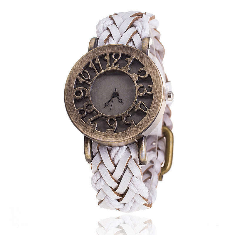 Woven leather retro hollow watch head bracelet watch ladies watch