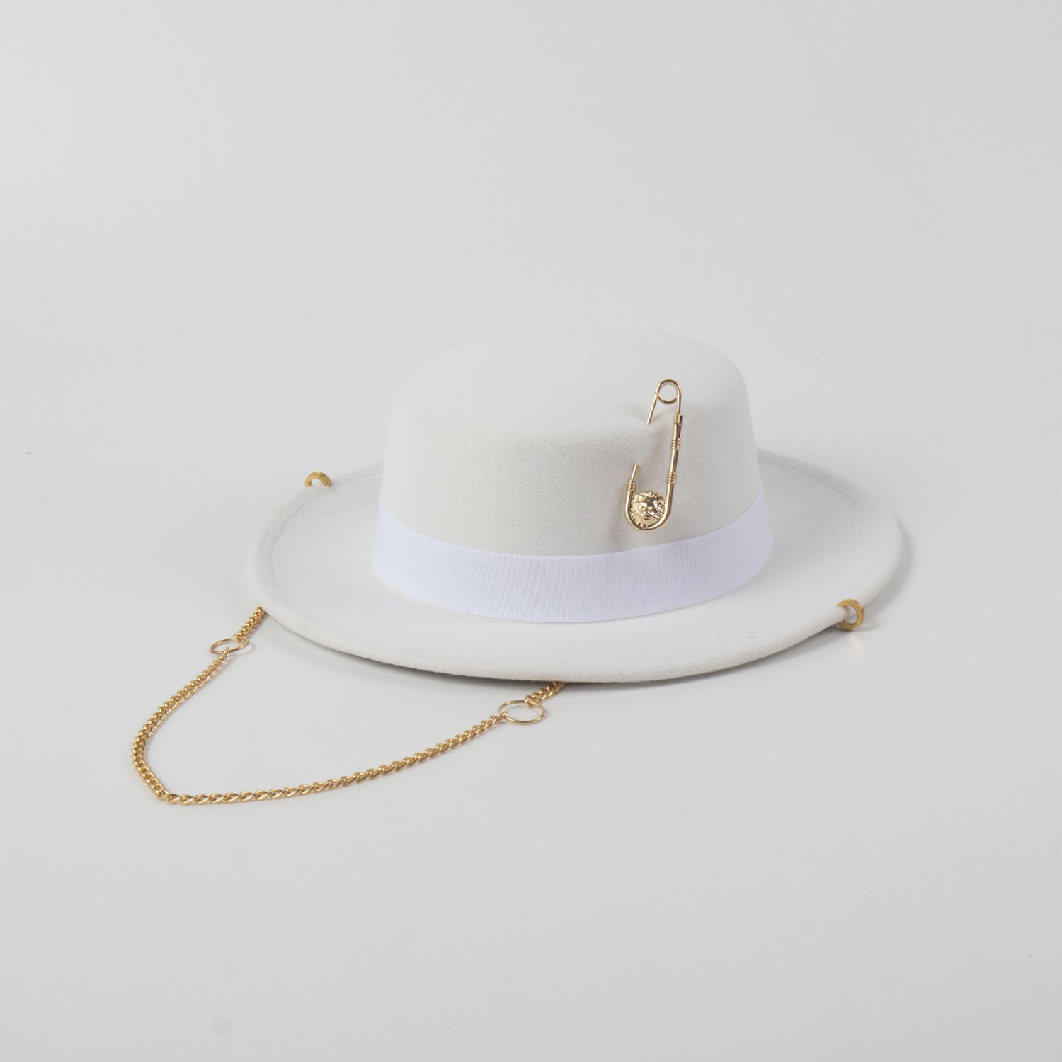 Female Felt Cap Pin Chain Decoration Flat Top Hat