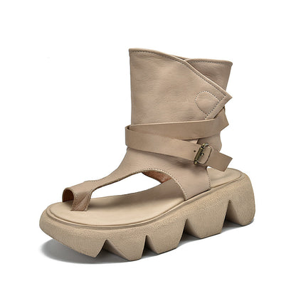 Roman Shoes Toe Platform Sandals With Belt Buckle Back High-top Sandals
