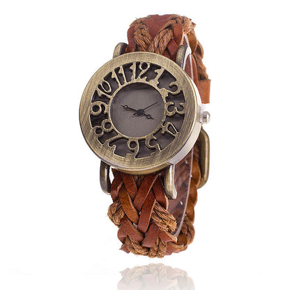 Woven leather retro hollow watch head bracelet watch ladies watch