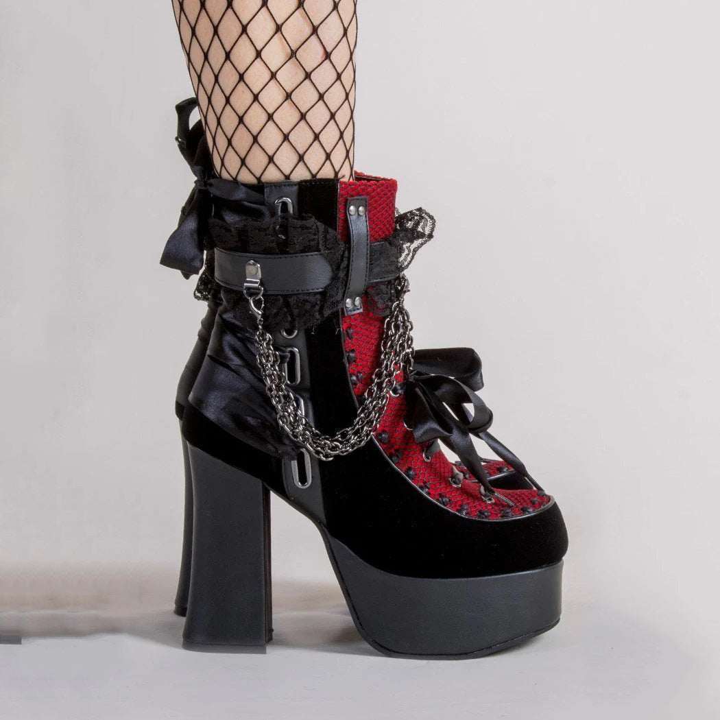 Gothic Retro Chunky Heel Platform Faux Leather Women&
