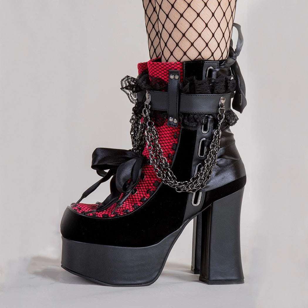 Gothic Retro Chunky Heel Platform Faux Leather Women&