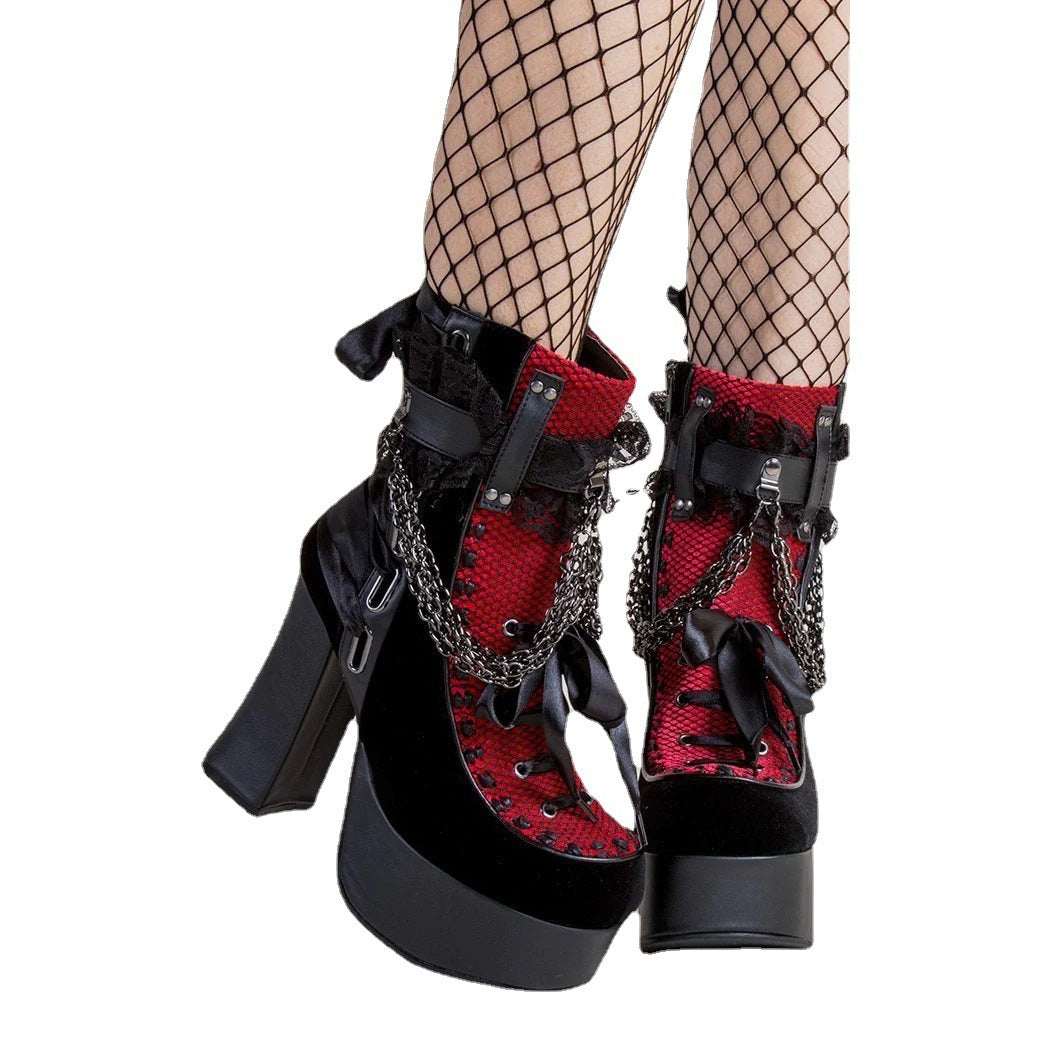 Gothic Retro Chunky Heel Platform Faux Leather Women&