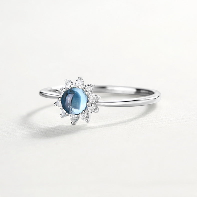 Blue Topaz Sunflower  Ring
