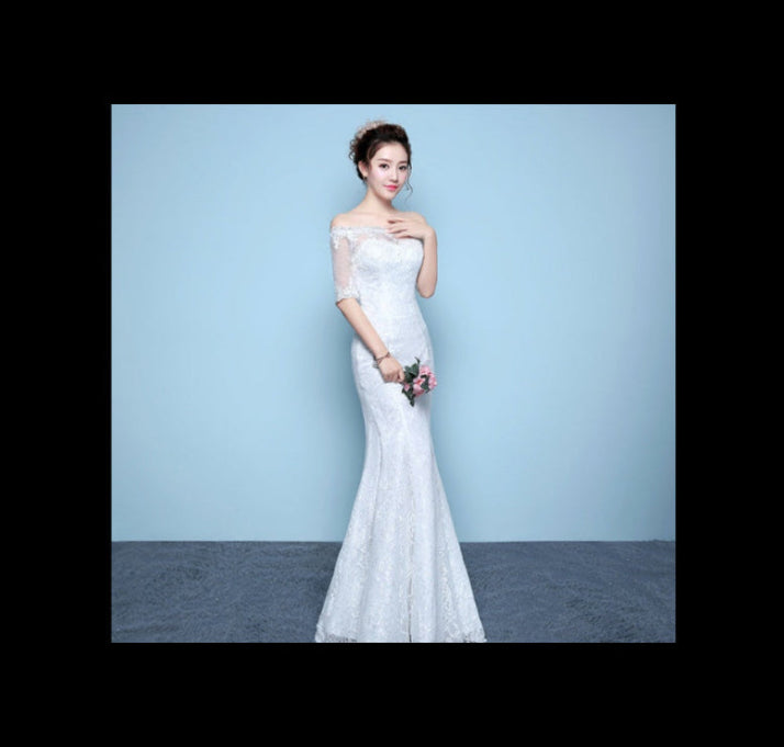 wedding dress bride wedding dress factory direct fishtail waist fishtail word shoulder