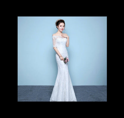 wedding dress bride wedding dress factory direct fishtail waist fishtail word shoulder