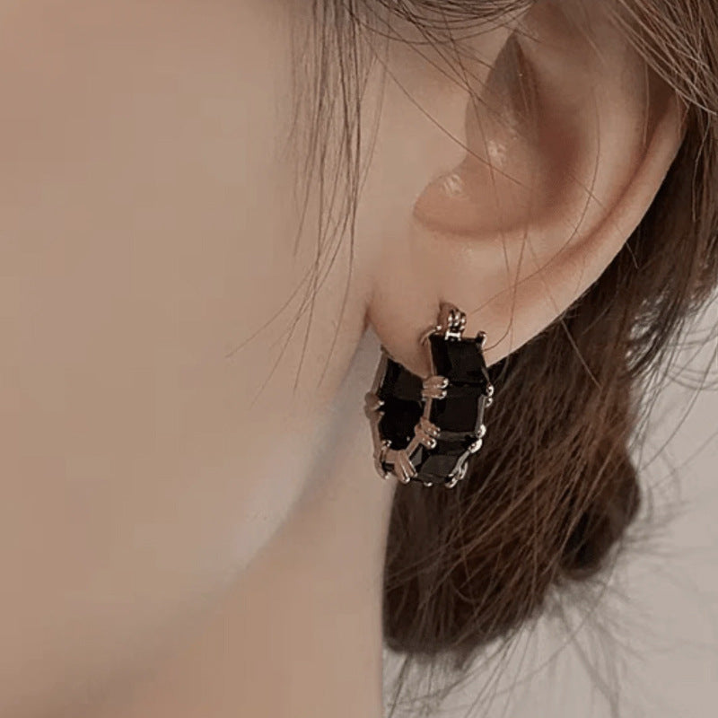 Fashionable All-match Black Crystal Zirconium Ear Ring