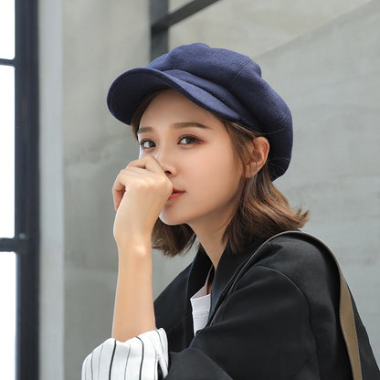 Woolen Octagonal Hat Young Woman Painter Peaked Beret