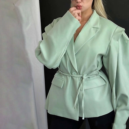 Thin Lace-up Loose All-matching V-neck Coat Women
