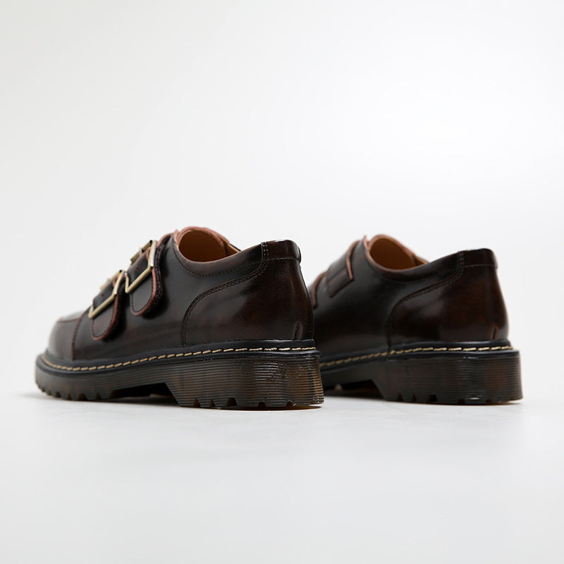 British Big Head Female College Style Retro Double Buckle Pumps