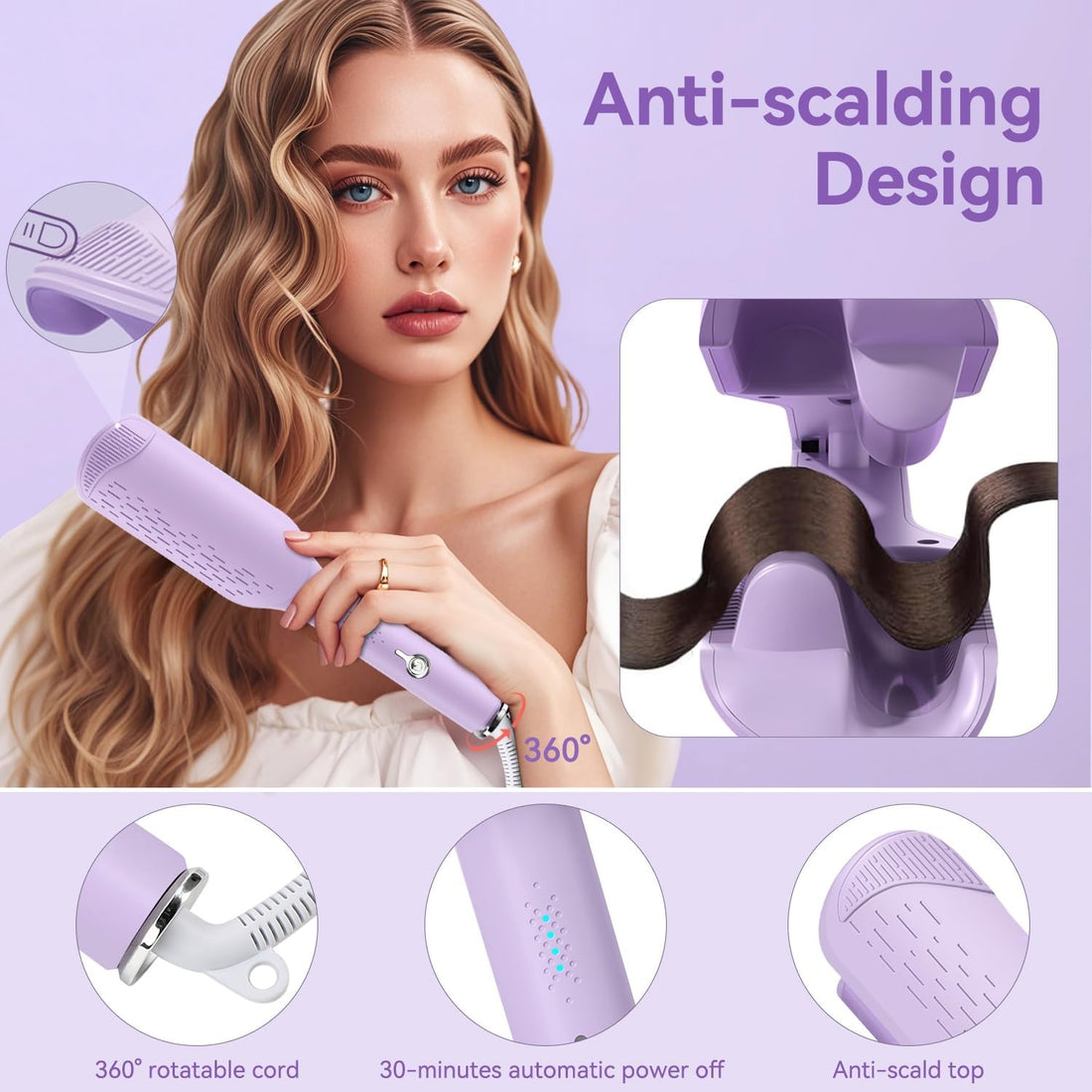Curling Iron Hair Crimper Waver, 1.25 Inch Rovy Wave Curling Iron With Anti-Scald, Ionic Deep Waver Hair Curler Tool With Ceramic 2 Barrel For Women, 32mm Beach Waves With 30 Min Auto Shut Off