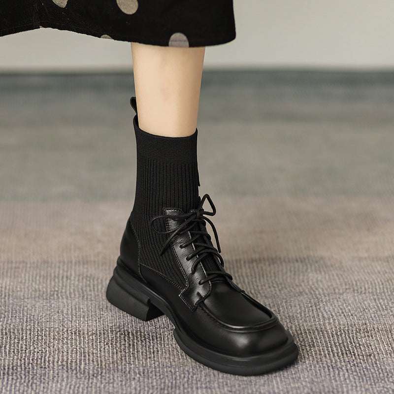 British Thick Sole Martin Boots Chunky Heel Elastic Socks