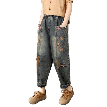 Spring Loose Patchwork Plus-size Cropped Harem Pants