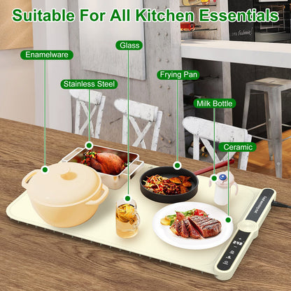 2 Size Optional Silicone Food Warming Mat With 9 Temperature Levels 6Hrs Timer Child Lock Auto Shut Off Roll-Up Electric Warming Tray For Party Buffet Gathering Daily Use 8S Fast And Even Heating