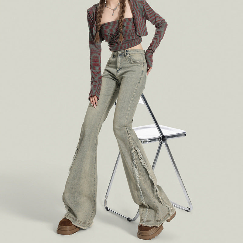 Retro High-Waist Flared Denim Jeans For Women